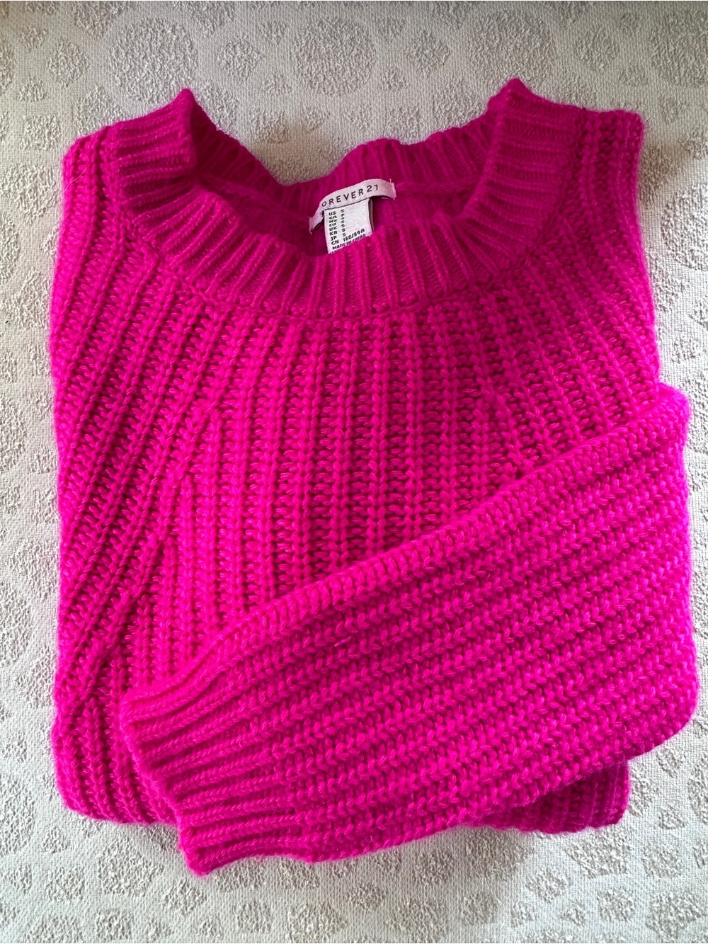 Forever 21 Bright Fuchsia Ribbed Crewneck Sweater